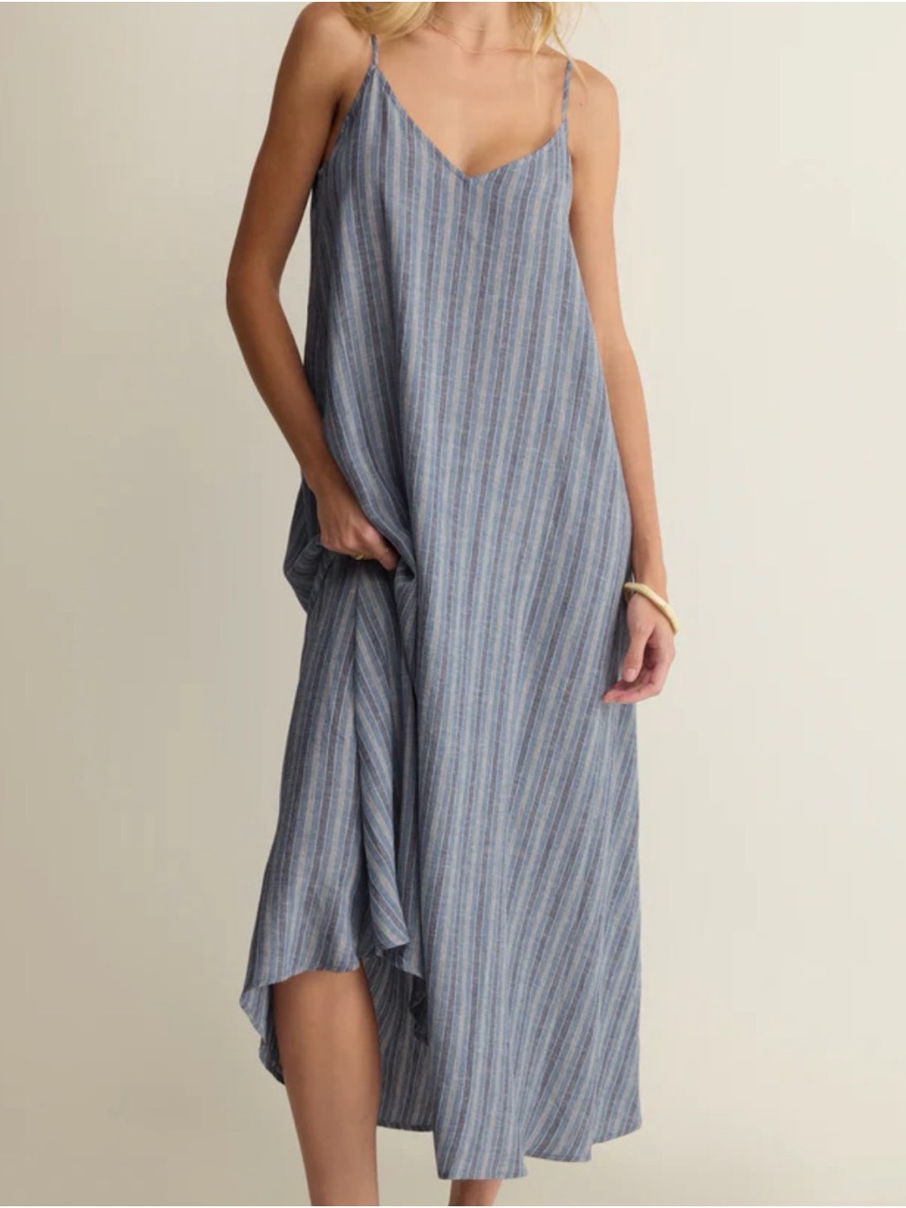 SANDCOMBER STRIPED LINEN MIDI DRESS